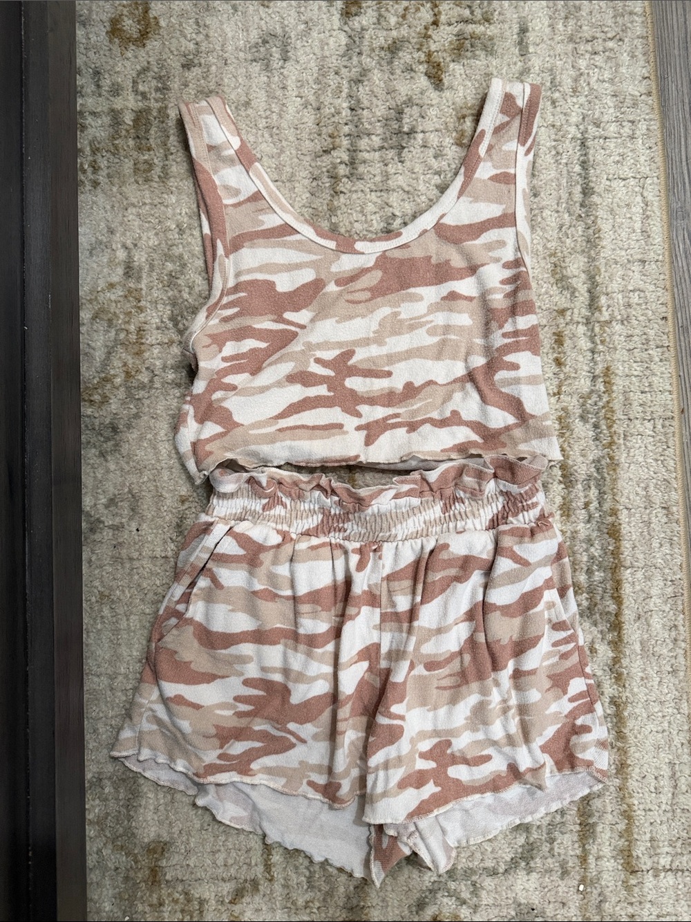 Colsie Two-Piece Camo Cropped Tank & Shorts Set Loungewear PJs Size XS